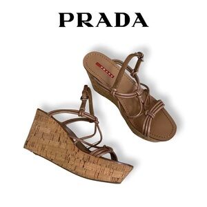 Prada Women's Brown Wedge Sandals NWOT. Size EU 38 1/2.
